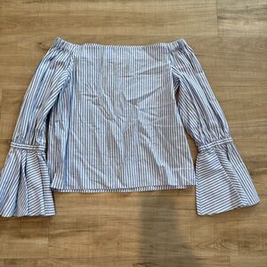 Alexis Women's Juniper Blouse Size Small Blue White Striped Off Shoulder
